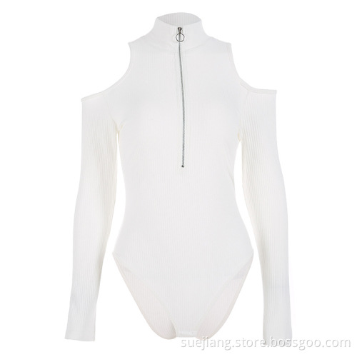 High Neck Cold Shoulder Ribbed Bodysuit